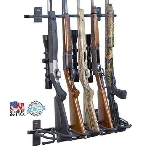 Product Cover Hold Up Displays - Gun Rack and Rifle Storage Holds 6 Winchester Remington Ruger Firearms and More - Heavy Duty Steel - Made in USA
