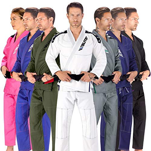 Product Cover Elite Sports BJJ GI for Men IBJJF Kimono BJJ Jiujitsu GIS W/Preshrunk Fabric & Free Belt (White, A2)