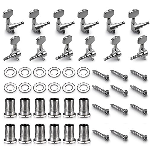 Product Cover Neewer 12 Pieces Guitar String Tuning Peg Tuner Machine Heads Knobs for Acoustic Guitar -Silver (6 for Left + 6 for Right)