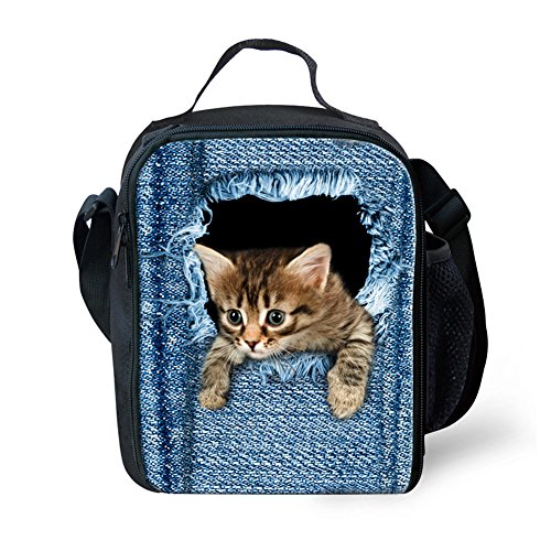 Product Cover FOR U DESIGNS Cute Cat Print Insulated Lunch Box with Zipper Pocket for Boys