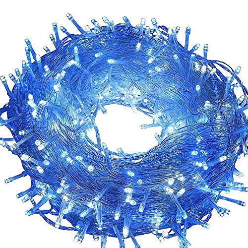 Product Cover Outdoor String Lights 66 Feet/200 LED Decor, Multiple Flash Modes for Christmas, Party, Wedding, Bedroom, Outdoor Garden and Indoor Decoration, Controllable (Blue)
