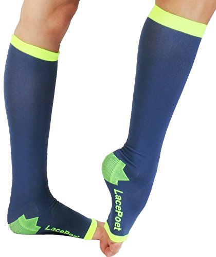 Product Cover Lace Poet Knee-High Yoga/Sleep Compression Toeless Socks (Mystic Blue, Medium)