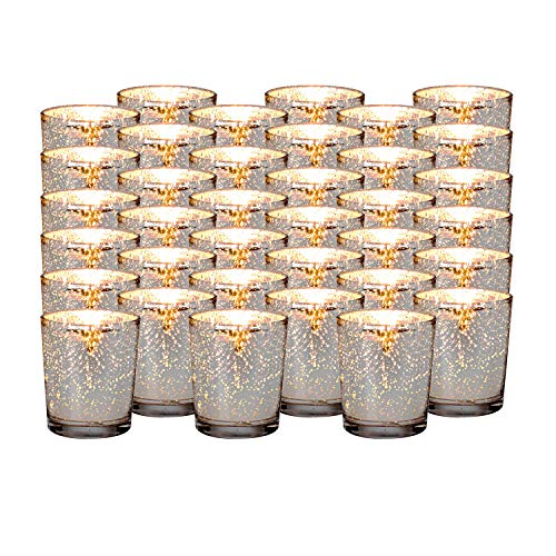 Product Cover Royal Imports Silver Mercury Glass Votive Candle Holder, Table Centerpiece Tealight Decoration for Elegant Dinner, Party, Wedding, Holiday, Set of 36 (Unfilled)