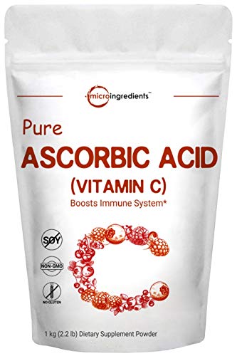 Product Cover Pure Ascorbic Acid Powder (Water Soluble Vitamin C Powder), 1 KG (2.2 Pounds), Antioxidant Powder for Making Serum or Adding to Smoothie, Beverage or Drinks, Non-GMO and Vegan Friendly