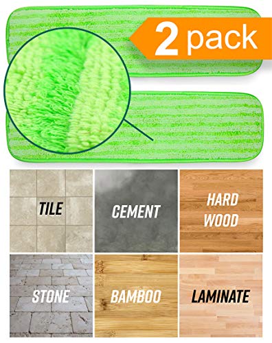 Product Cover Microfiber Mop Pad Replacement Kit - 2 Pack Reusable Washable MF Mop Head Fits 14-18 Inch - Best Thick Spray Wet Dust Dry Flat Velcro Attachment Bona, Bruce, Rubbermaid, Libman, Zflow + More