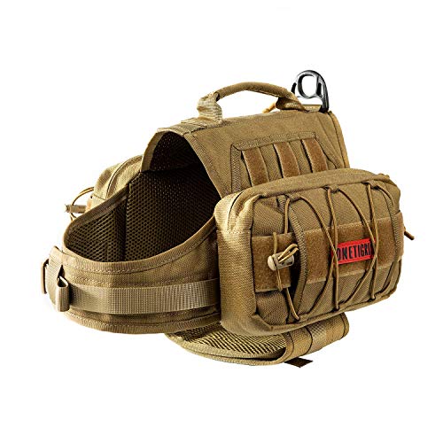 Product Cover OneTigris Dog Pack Hound Travel Camping Hiking Backpack Saddle Bag Rucksack for Medium & Large Dog (Coyote Brown Version 2.0, Medium: (Neck: 18