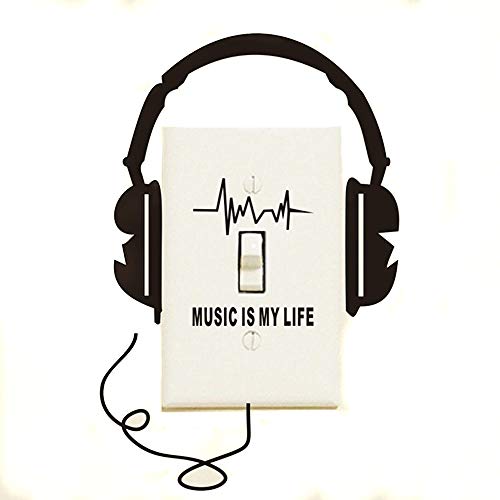 Product Cover ENCOFT Alicemall Creative Headphone Music is My Life PVC Removable Switch Wall Sticker Decal Unique Light Switch Sticker (Black)