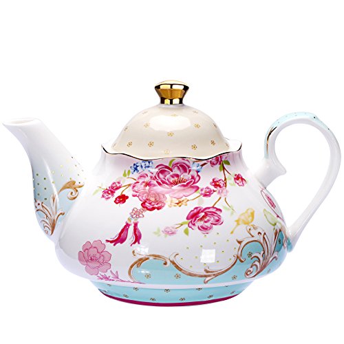 Product Cover Tea Pot Bone China Floral Design Vintage Teapot Loose Tea Women and Tea lovers 850 ml about 4 Cups Gift Box