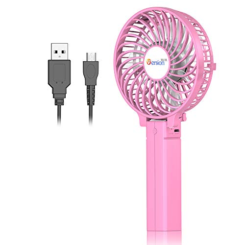 Product Cover VersionTECH. Mini Handheld Fan, USB Desk Fan, Small Personal Portable Table Fan with USB Rechargeable Battery Operated Cooling Folding Electric Fan for Travel Office Room Household Pink