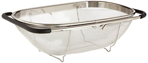 Product Cover Uniware Over The Sink Colander Strainer, Large, 13.5 x 9.3 Inch, Stainless Steel, Adjustable