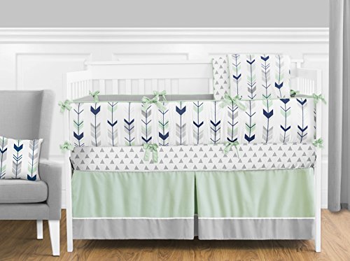 Product Cover Sweet Jojo Designs 9-Piece Grey, Navy Blue and Mint Woodland Arrow Crib Bed Bedding Set with Bumper for a Newborn Baby Girl or Boy