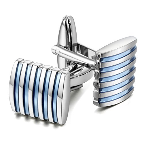 Product Cover Jstyle Blue Cufflinks for Men Shirt Cufflinks Unique Business Wedding