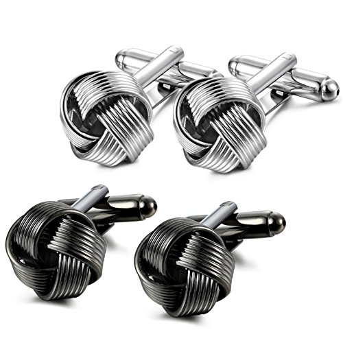 Product Cover Jstyle Knot Cufflinks for Men Shirt Cufflinks Black Silver Tone Unique Business Wedding