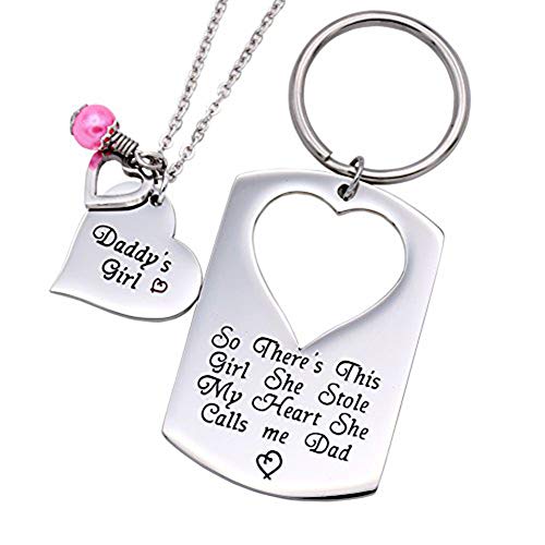 Product Cover O.RIYA Gifts for Dad Necklace Jewelry, Father Daughter Keychain Jewelry, Daddys Girl Birthday Necklace Set, There's This Girl Who Stole My Heart She Calls Me Daddy