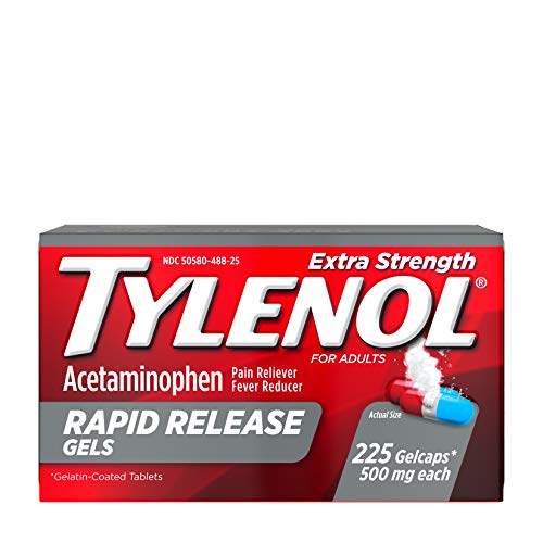 Product Cover Tylenol Extra Strength Rapid Release Gels with Acetaminophen, Pain Reliever & Fever Reducer, 225 ct