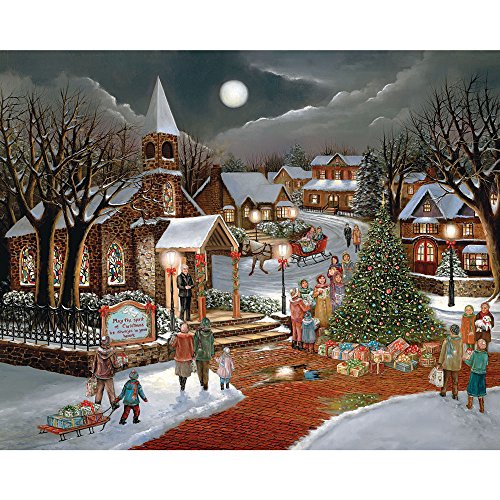 Product Cover Bits and Pieces - 300 Large Piece Jigsaw Puzzle for Adults - Spirit of Christmas - 300 pc Holiday Church Jigsaw by Artist H. Hargrove