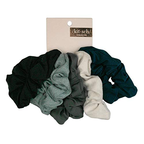 Product Cover Kitsch Matte Scrunchies for Hair, Hair Scrunchies for Women, Scrunchy Hair Bands, 5 Pack (Black/Gray)