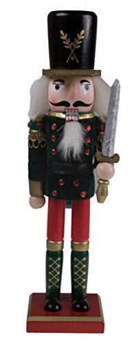 Product Cover Clever Creations Traditional Soldier Nutcracker Collectible Wooden Christmas Nutcracker | Festive Holiday Decor | Red & Green Velvet Soldier Uniform | Holding Silver Sword | 100% Wood | 12