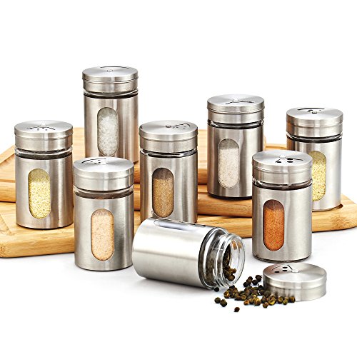 Product Cover Cook N Home 8-Piece Windowed Spice Bottle Jar Set with Stainless Steel Caps
