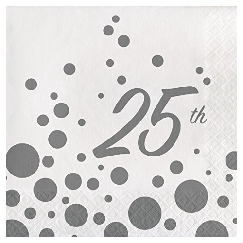 Product Cover Creative Converting 317850 16 Count 25th Anniversary Paper Lunch Napkins, Sparkle and Shine Silver