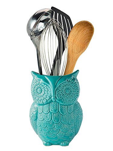 Product Cover Comfify Owl Utensil Holder Decorative Ceramic Cookware Crock & Organizer, in Lovely Aqua Blue Color - Utensil Caddy and Perfect Kitchen Ceramic Décor Gift - 5