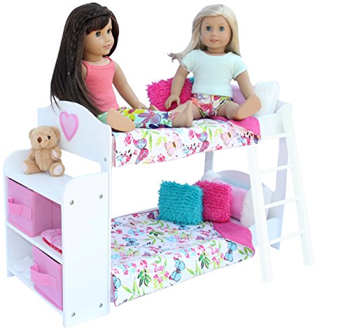 Product Cover PZAS Toys Doll Bunk Bed - Doll Bunk Bed for 18 Inch Dolls Complete with Linens, Pajamas, Teddy Bear, and Shelves, Compatible with American Girl Doll Furniture and Accessories