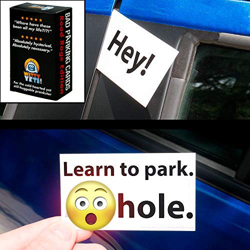 Product Cover Witty Yeti Bad Parking Business Cards 10 Designs, 50 Note Pack 18+ Edition. Shame The Idiot Parkers of The World with Swift Justice. Funny Revenge for Mean Road Ragers & Morons. Fun Gag Gift & Prank.
