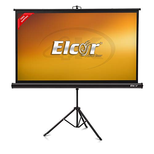 Product Cover ELCOR Tripod Projection Screens Hygain Fabric in 1080p, 3D/ Full HD Format and 4K Technology with Heavy Stand 8ft Width X 6ft Height(White and Black)