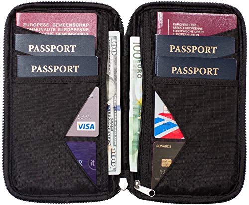 Product Cover Travel Wallet & Family Passport Holder w/RFID Blocking- Document Organizer Case ...