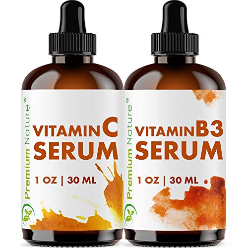 Product Cover Vitamin B3 & Vitamin C Serum - Gift Set of Two Facial Serums Niacinamide 5% & Vitamin C 20% All Natural Skin Hydrating Pore Minimizer Anti Aging Dark Spot Acne Scar Remover Packaging May Vary