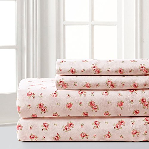 Product Cover Amrapur Microfiber Sheet Set | Luxuriously Soft 100% Microfiber Rose Printed Bed Sheet Set with Deep Pocket Fitted Sheet, Flat Sheet and 2 Pillowcases , 4 Piece Set,  King