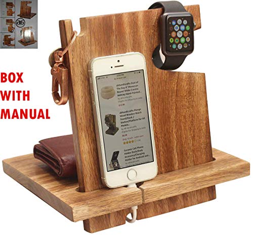Product Cover Today's Deals - Wooden Docking Station for Men - Great Gifts for Men, Women, Boy Friend, Him/Her - Holds Keys, Watch, Wallet, All Cell Phones - with Assemble Instructions