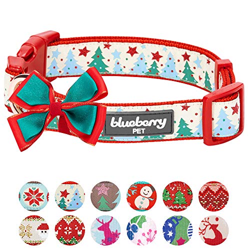 Product Cover Blueberry Pet 4 Patterns Christmas Moments of Fantasy Embrace Nature Designer Adjustable Bowtie Dog Collar, Medium, Neck 14.5