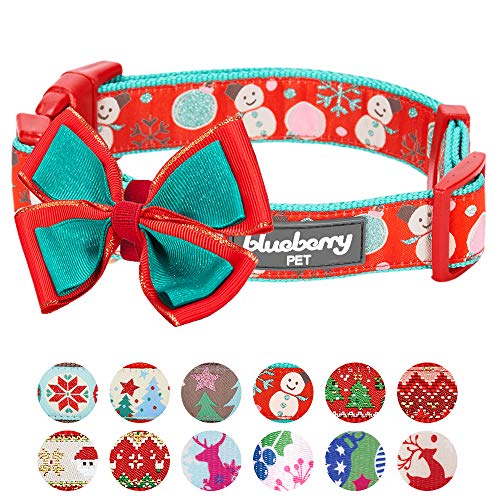 Product Cover Blueberry Pet 4 Patterns Christmas Moments of Excitement Snowman Making Designer Adjustable Bowtie Dog Collar, Medium, Neck 14.5