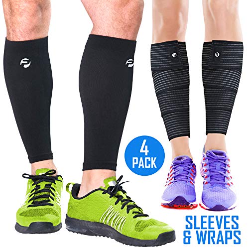 Product Cover Calf Compression Sleeves and Leg Wraps (4 Piece) Shin Splint Support, Calve Guards for Men and Women - Braces Provide Healthy Circulation Pain Relief for Running, Basketball, Cycling, Maternity (L/XL)