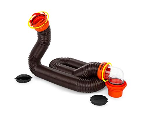 Product Cover Camco RhinoFLEX 15ft RV Sewer Hose Kit, Includes Swivel Fitting and Translucent Elbow with 4-In-1 Dump Station Fitting, Storage Caps Included, Frustration-Free Packaging (39770)