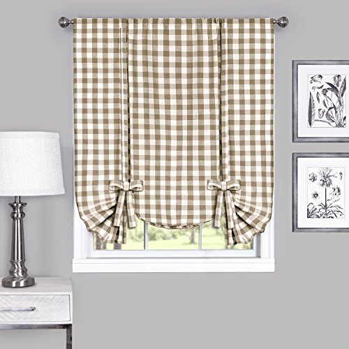 Product Cover Achim Home Furnishings, Taupe & Ivory Buffalo Check Window Curtain Tie Up Shade, 42