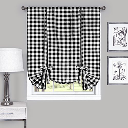 Product Cover Achim Home Furnishings, Black & White Buffalo Check Window Curtain Tie Up Shade, 42