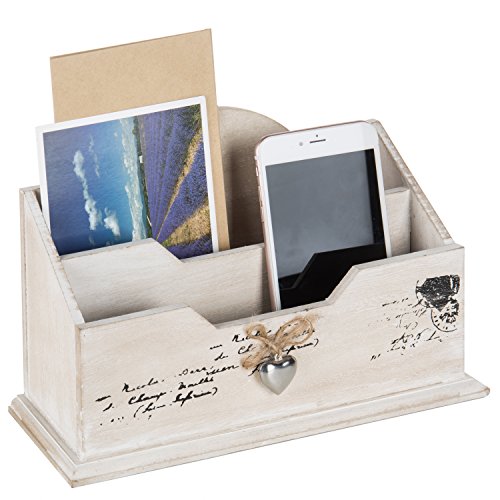 Product Cover MyGift Whitewashed Wood Mail Sorter, Rustic 2 Compartment Letter Organizer