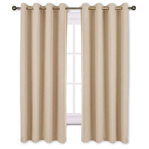 Product Cover NICETOWN Bedroom Curtains Room Darkening Draperies - Biscotti Beige Room Darkening Drapes/Panels for Bedroom, Grommet Top 2-Pack, 52 x 63 inches Long, Thermal Insulated, Privacy Assured