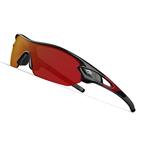 Product Cover TOREGE Polarized Sports Sunglasses with 3 Interchangeable Lenes for Men Women Cycling Running Driving Fishing Golf Baseball Glasses TR002 Upgrade(Black Red &Red Lens)