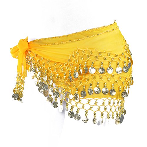 Product Cover Lilyy Chiffon Dangling Gold Coins Belly Dance Hip Skirt Scarf Wrap Belt (H-Yellow, Gold Coin)
