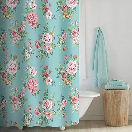 Product Cover Uphome Pink Rose Flower with Leaves Customized Bathroom Shower Curtain - Aqua Waterproof and Polyester Fabric Bath Curtain Design (72