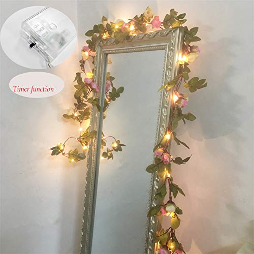 Product Cover FLCSIed 2 Meter 20 LED Flower Leaf Garland Battery Operate Silver LED Fairy String Lights For Wedding Decoration Party Event with Timer