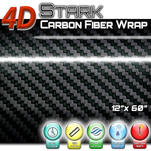 Product Cover 4D Black Carbon Fiber Vinyl Wrap Sticker Air Release Bubble Free Anti-Wrinkle 1 x 5 FT Feet / 12