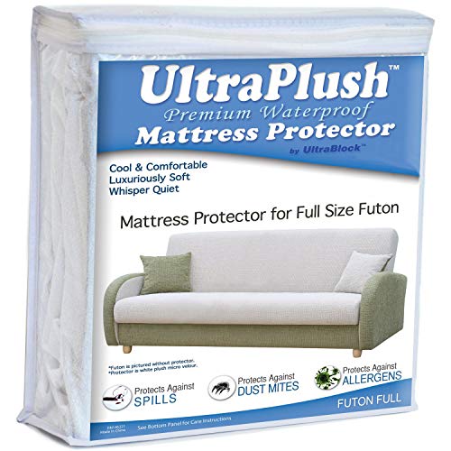 Product Cover Ultra Plush 100% Waterproof Premium Mattress Protector, Luxuriously Soft and Comfortable, Protects Against Dust Mites and Allergens, Snug, Fitted Fit for Full Size Futon Mattresses Up to 12