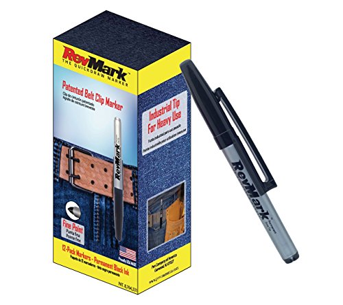 Product Cover RevMark Industrial Permanent Marker with Patented Holster Cap, Fine Point, Black Ink, 12Pack, Made in the USA