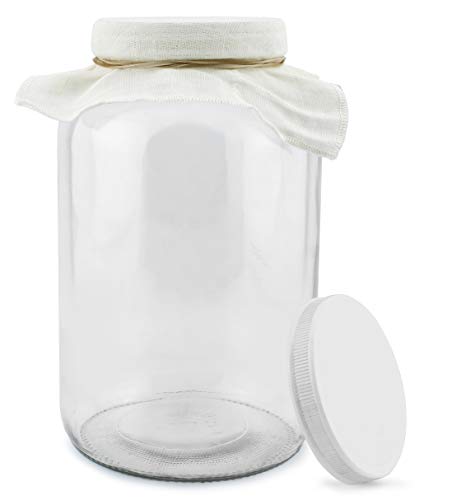 Product Cover 1 Gallon Glass Kombucha Jar w/Cotton Cloth Cover & Plastic Lid for Storage after Brewing