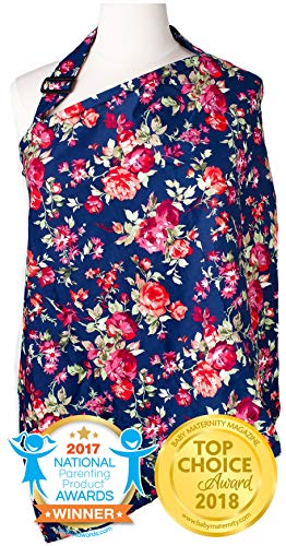 Product Cover Nursing Cover with Sewn in Burp Cloth for Breastfeeding Infants | Free Matching Pouch- Best Apron Cover Up for Breast Feeding Babies | Covers Up Newborns in Public | Patented- Vintage Navy Floral