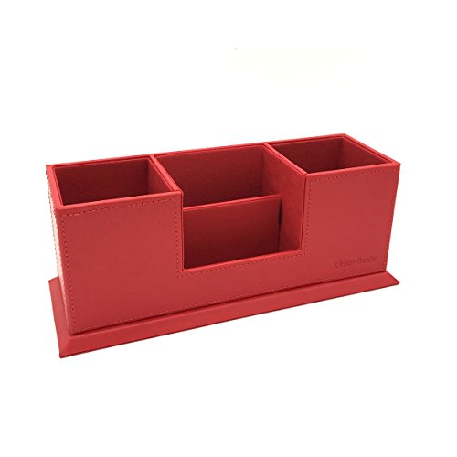 Product Cover UnionBasic 4 Compartment Desk Organizer - Dual Pen Holder - Card/Pen/Pencil/Mobile Phone Office Supplies Holder (Red)